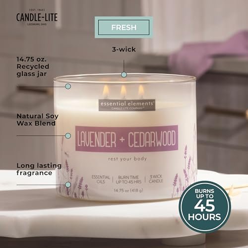 41CfQTWodwL._SL500_.jpg Candle-lite Lavender & Cedarwood Scented Candle, 14.75 oz, 3-Wick, 45-Hour Burn, USA-Made - Image 2