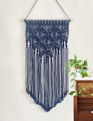 Winterdemoon Handmade Cotton Macrame Wall Hanging in Navy - Stylish Winterdemoon Handmade Cotton Home Decor Macrame Wall Hanging Navy