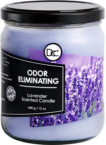 Lavender Odor Eliminating Highly Fragranced Candle - Eliminates 95% of Pet, Smoke, Food, and Other Smells Quickly - Up to 80 Hour Burn time - 12 Ounce Premium Soy Blend