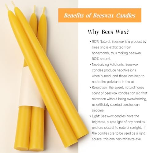41DU0067RL._SL500_.jpg 9-Inch Unscented Beeswax Taper Candles, Smokeless & Dripless, 10-Hour Burn Time (8-Pack) - Image 7