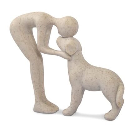 FriyGardcn Dog Sculpture Home Decor Cute Man and Dog Statue Decoration for Office、Living Room、Bedroom、Home, Memory Gifts for Pet Lovers (Sandstone)
