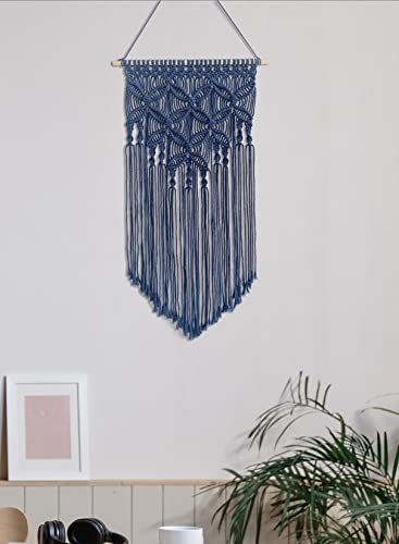 41DXcfYxbgL._SL500_.jpg Winterdemoon Handmade Cotton Macrame Wall Hanging in Navy - Stylish Home Decor Accent - Image 4