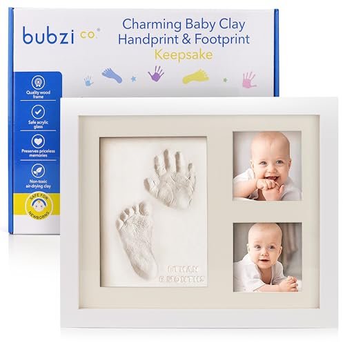Bubzi Co Baby Footprint & Handprint Kit: Keepsake Frame & Bubzi Co Baby Footprint Kit, Baby Foot and Hand Print Kit, Baby Keepsake Frame, Nursery Pictures Frames, Hand Print Mold Kit, New Mom Gifts, Baby Newborn Essentials Must Haves, Baby Shower Gifts