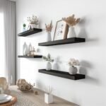 YFYEO Black Wood Floating Shelves - Rustic Wall Shelves for Bedroom and Living Room, Set of 4 - Image 7