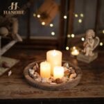 Hanobe Wooden Candle Plate Holder: Round Rustic Tray for Tealights, Pillars & Home Decor. Perfect for Christmas & Weddings! - Image 2