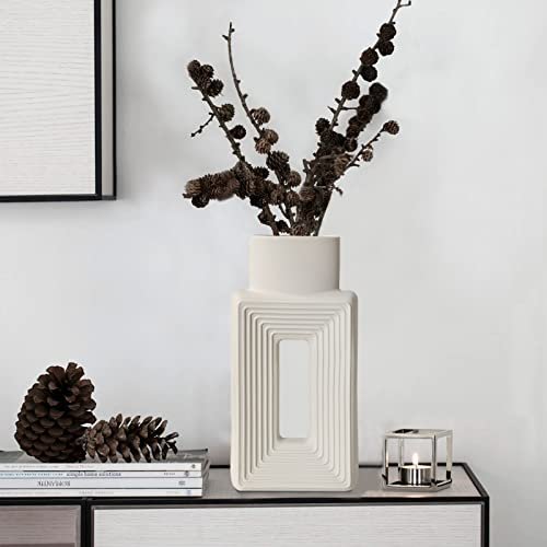 41EQ5abie7L._SL500_.jpg Set of 2 White Ceramic Square Vases in Nordic Boho Style for Rustic Home Decor – Ideal for Living Room, Shelf, Table, and Entryway. - Image 4