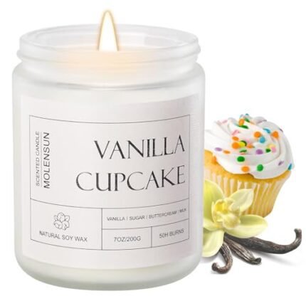 Molensun Vanilla Cupcake Scented Candle, Mother's Day Gifts, Aromatherapy Jar Candles, 7 oz Long Lasting Candles, Soy Wax Candle Gift for Women