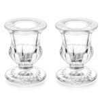 Romadedi Glass Taper Candle Holders - Clear Small Candlestick Holder Bulk, Thicker Glass Candle Sticks Set for Wedding Christmas Party Dining Table Table Centerpiece Decor, 2Pcs