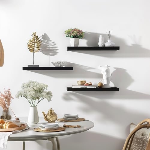 41JmBEWCihL._SL500_.jpg Set of 6 PHPH 17-Inch Black Wooden Floating Wall Shelves for Bedroom Decor - Image 6