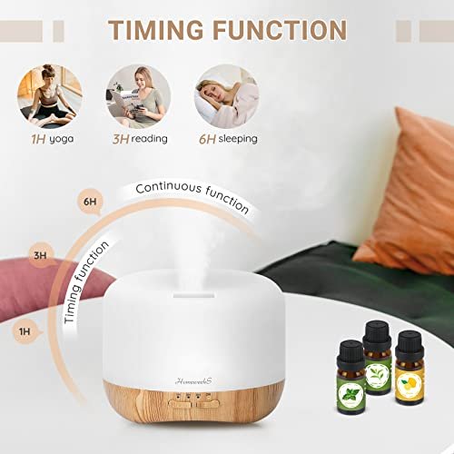 41KSEOH3SBL._SL500_.jpg Homeweeks 300ml Essential Oil Diffuser: Quiet Ultrasonic Aromatherapy, Wood Grain, Remote Control, Timer & 7 Color Lights. Perfect for Bedroom Use! - Image 6