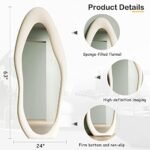 Honye 63" x 24" Full Length Wall Mirror with Flannel-Wrapped Wooden Frame in Ivory White, Ideal for Bedrooms & Living Rooms. - Image 5
