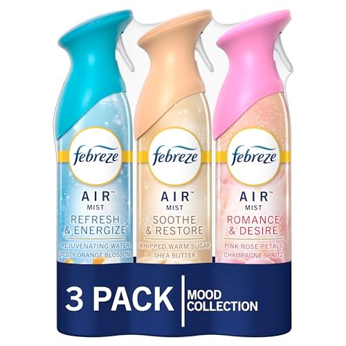 Febreze Air Mist Freshener Spray, 8.8oz (3-Pack) - Odor-Fighting Room Febreze Air Mist Air Freshener Spray, Odor-Fighting Room Spray for Home and Bathroom and Kitchen, Aerosol Can, Refresh & Energize, Soothe & Restore, Romance & Desire Scent, 8.8oz, 3 Count