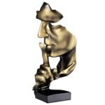 aboxoo Thinker Statue, Silence is Gold Abstract Art Figurine,Modern Home Resin Sculptures Decorative Objects,Table Top Decor for Livingroom Home Decor,Office Study Sculpture,Shh mask Statue(Gold)