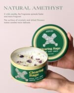 AOOVOO Sage Candle for Cleansing – 12oz Large 3-Wick Scented Candle with Crystals & Sage, Non-Toxic Aromatherapy Gift for Meditation. - Image 3