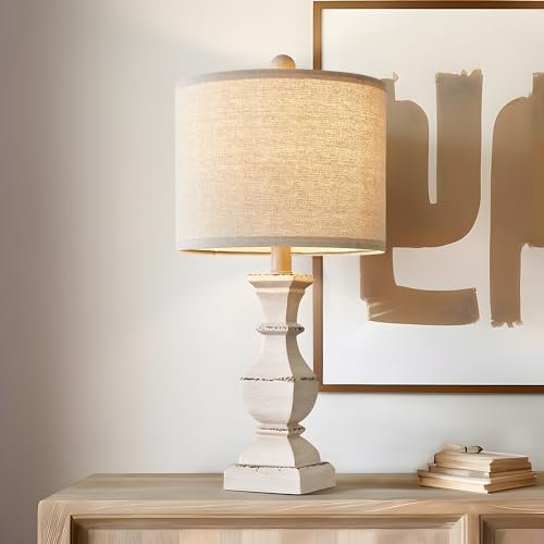 41NfGpmBzL._SL500_.jpg PoKat 20.5" Vintage Farmhouse Table Lamp - Rustic Nightstand Lamp in Distressed Washed White, Ideal for Small Spaces. - Image 4