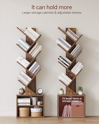 41O2UcdD5L._SL500_.jpg SUNMORY 6-Tier Narrow Bookshelf with Storage Cabinet, Modern Floor-Standing Organizer in Rustic Brown for Home, Office, or Corner Spaces. - Image 4