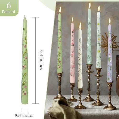 41Q6WQcVDcL._SL500_.jpg Dripless Floral Taper Candles - 10" Handmade Candle Sticks, 6 Pack for Home, Weddings, and Events - Image 5