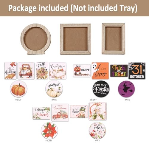 41QBgA6ZF7L._SL500_.jpg Tiered Tray Decor Set: Seasonal & Holiday Decorations with 3 Frames, 21 Double-Sided Cards, & 13 Rustic Wood Signs for Home. - Image 6