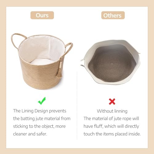 41QIgzrJtHL._SL500_.jpg Mkono Natural Rope Storage Basket with Wooden Beads – Stylish Organizer for Blankets, Toys, Clothes, and Plants (16"W × 13.8"L) - Image 7