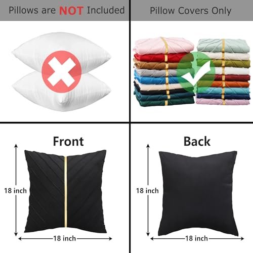 41SOTyseqL._SL500_.jpg Tosleo Black Velvet Throw Pillow Covers 18x18” - Pack of 2 with Gold Leather for Modern Luxury Decor. - Image 2