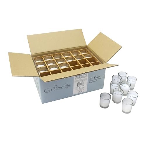 41SaIv-hZ8L._SL500_.jpg Stonebriar 12-Hour Unscented Wax Votive Holders, 48-Pack, White for Long-Lasting Ambiance - Image 4