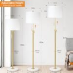 Adjustable Modern Floor Lamp for Living Room: Gold Brass, Marble Base, Dimmable, White Shade, Bulb Included - Image 2