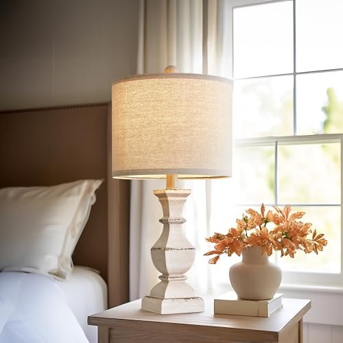41TGdYJk8HL._SL500_.jpg PoKat 20.5" Vintage Farmhouse Table Lamp - Rustic Nightstand Lamp in Distressed Washed White, Ideal for Small Spaces. - Image 6
