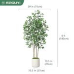SOGUYI 6ft Ficus Artificial Tree: Faux Silk Plant in White Ceramic Planter for Indoor Home Office Decor. - Image 6