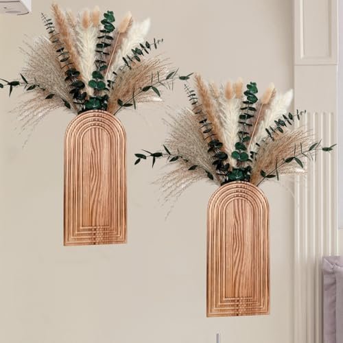 41TomPcRE2L._SL500_.jpg Set of 2 Wooden Vases with Pampas Grass & Eucalyptus – Boho Home Decor for Living Room & Entryway - Image 7