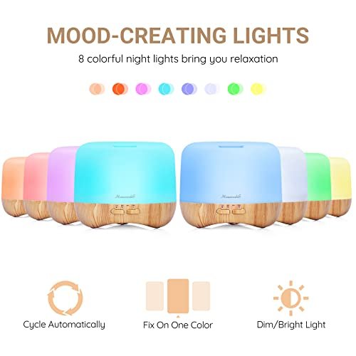 41ULYakdQRL._SL500_.jpg Homeweeks 300ml Essential Oil Diffuser: Quiet Ultrasonic Aromatherapy, Wood Grain, Remote Control, Timer & 7 Color Lights. Perfect for Bedroom Use! - Image 5