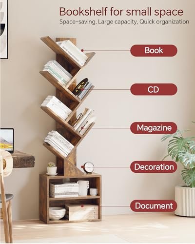 41UjaCtz6cL._SL500_.jpg SUNMORY 6-Tier Narrow Bookshelf with Storage Cabinet, Modern Floor-Standing Organizer in Rustic Brown for Home, Office, or Corner Spaces. - Image 7