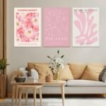Djmwtb Matisse Picasso Pink Canvas Art Set: 3 Framed Abstract Flower Prints for Girls' Room, 12x16in. - Image 3
