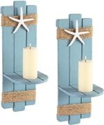 SOMTO Beach Starfish Wall Candle Sconces Decor,Ocean Themed Wall-Mount Candle Holders, Coastal Farmhouse Nautical Rustic Decorations for Bathroom, Living Room, Dining Room and Office, Set of 2