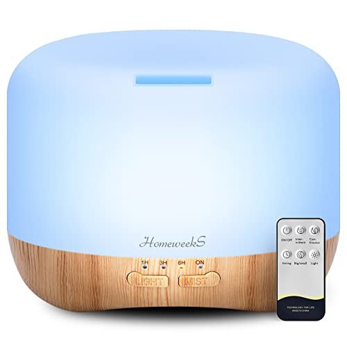 Homeweeks 300ml Essential Oil Diffuser: Quiet Ultrasonic Aromatherapy, Wood Grain, Homeweeks 300ml Essential Oil Diffuser, Quiet Aromatherapy Mist Diffusers for Essential Oils, Wood Grain, Ultrasonic, Remote Control, Timer, 7 Colors Light for Bedroom (300ml)