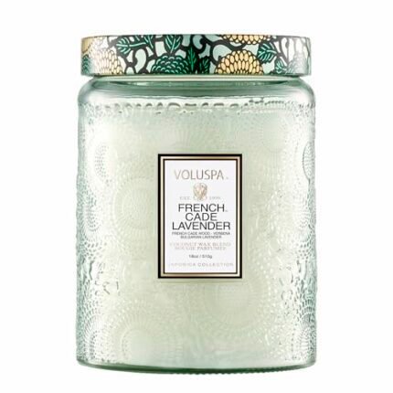 Voluspa French Cade Lavender Candle, 18 oz, Coconut Wax Blend, Scented Candles for Home, 100 Hour Burn Time, Candle Jars
