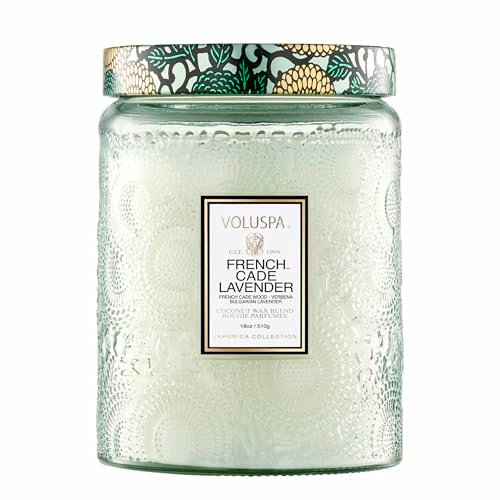 Voluspa French Cade Lavender Candle - 18 oz Coconut Wax Voluspa French Cade Lavender Candle, 18 oz, Coconut Wax Blend, Scented Candles for Home, 100 Hour Burn Time, Candle Jars