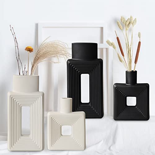 41ZxtwBEhZL._SL500_.jpg Set of 2 White Ceramic Square Vases in Nordic Boho Style for Rustic Home Decor – Ideal for Living Room, Shelf, Table, and Entryway. - Image 3