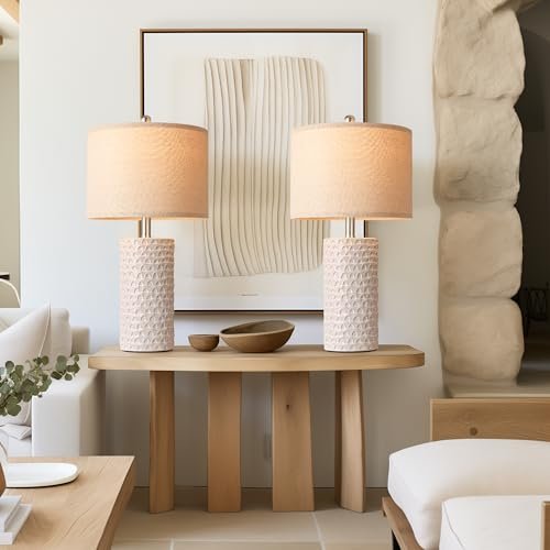 41aOm4lCTvL._SL500_.jpg PARTPHONER 23" Modern Ceramic Table Lamp Set of 2 - Rustic Farmhouse Nightstand Lamps for Bedroom & Living Room Decor - Image 7