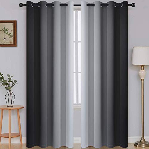 Ombre Room Darkening Curtains for Bedroom – Black to Grey SimpleHome Ombre Room Darkening Curtains for Bedroom, Gradient Black to Grey White Light Blocking Thermal Insulated Grommet Window Curtain/Drapes for Living Room,2 Panels, 52x84 inches Length
