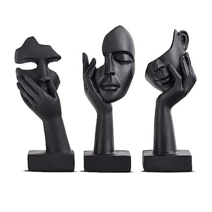 oliruim 3 Pcs Thinker Small Statue Set - Black Art Abstract Home Accent Figurines for Decor Woman Apartment Bookshelf Floating Shelf Coffee Table Office Desk Bathroom Counter Decor (3 Pcs Black)