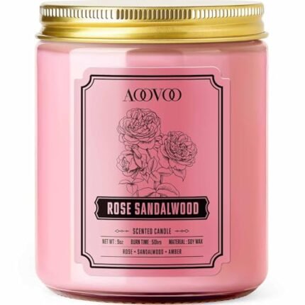 AOOVOO Sandalwood Rose Scented Candle - Soy Candles for Home Scented, 9 OZ Aromatherapy Candle for Women