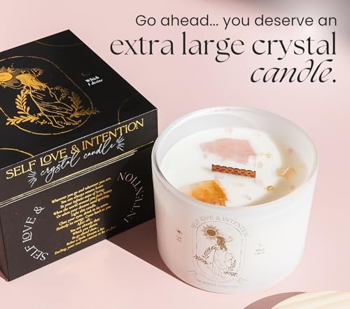 41bPxtO1yL._SL500_.jpg Healing Crystals Candle for Women: 12oz Wood Wick Aromatherapy with Lavender Vanilla. Ideal Spiritual Gifts. - Image 2