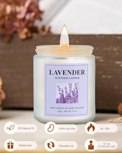 41biUnp0czL._SL500_.jpg GITRANG 4-Pack Lavender Candles: 30 oz, 200-Hour Aromatherapy for Home, Yoga & Outdoors. - Image 2