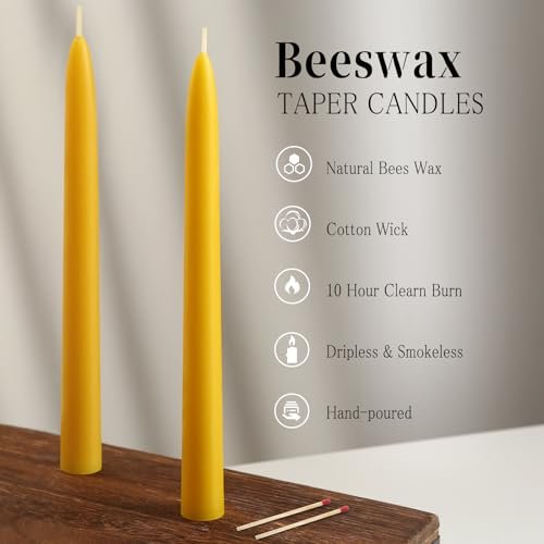 41cKOPEekuL._SL500_.jpg 9-Inch Unscented Beeswax Taper Candles, Smokeless & Dripless, 10-Hour Burn Time (8-Pack) - Image 3