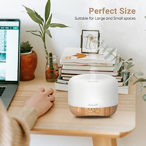41cPqVmCBSL._SL500_.jpg Homeweeks 300ml Essential Oil Diffuser: Quiet Ultrasonic Aromatherapy, Wood Grain, Remote Control, Timer & 7 Color Lights. Perfect for Bedroom Use! - Image 4