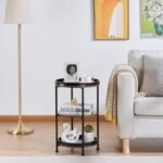 Dulcii Round End Table with 3 Storage Shelves – Small Space Sofa, Nightstand, or Outdoor Table in Rustic Brown - Image 4
