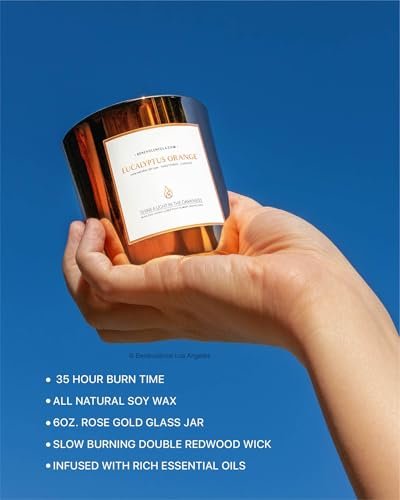 41cykJmaV3L._SL500_.jpg Benevolence LA Eucalyptus Orange Wood Wick Candles | 8oz Soy Aromatherapy for Home | Ideal Gift for Men & Women | 45 Hour Burn - Image 4