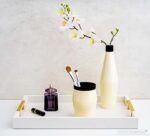 Elegant 18"x12" Glossy White Faux Leather Shagreen Tray with Gold Handles for Coffee Table or Ottoman. - Image 2