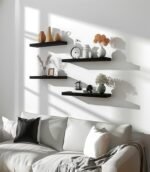 Set of 6 PHPH 17-Inch Black Wooden Floating Wall Shelves for Bedroom Decor - Image 4