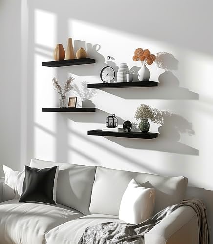 41dxfc4C7OL._SL500_.jpg Set of 6 PHPH 17-Inch Black Wooden Floating Wall Shelves for Bedroom Decor - Image 4